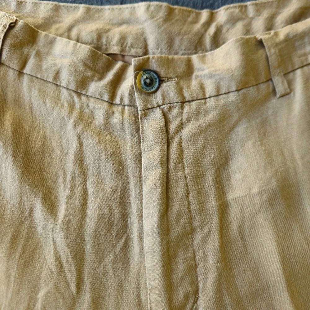 Tasso Elba ISLAND 38x32 Tan 100% Linen Straight Pants Beach Coastal Chic Lounge